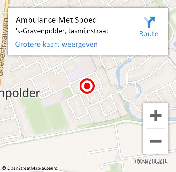 Locatie op kaart van de 112 melding: Ambulance Met Spoed Naar 's-Gravenpolder, Jasmijnstraat op 21 september 2014 10:58