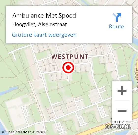 Locatie op kaart van de 112 melding: Ambulance Met Spoed Naar Hoogvliet, Alsemstraat op 7 januari 2024 22:12