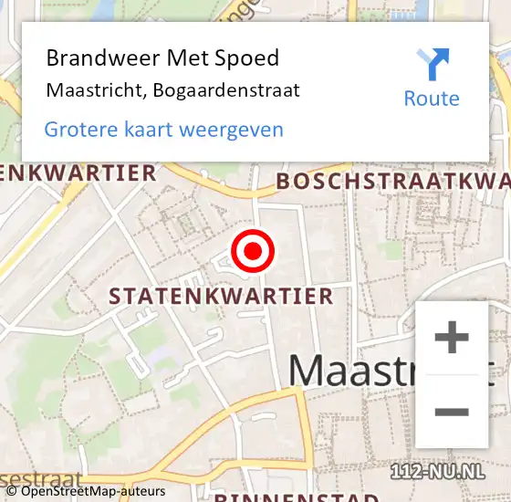 Locatie op kaart van de 112 melding: Brandweer Met Spoed Naar Maastricht, Bogaardenstraat op 7 januari 2024 22:14