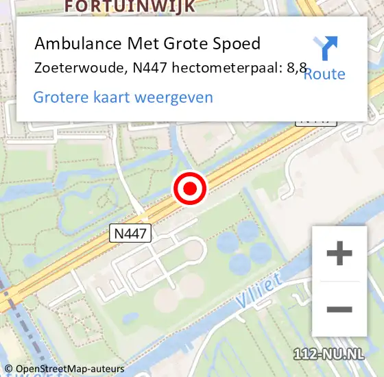 Locatie op kaart van de 112 melding: Ambulance Met Grote Spoed Naar Zoeterwoude, N447 hectometerpaal: 8,8 op 7 januari 2024 22:25