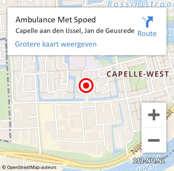 Locatie op kaart van de 112 melding: Ambulance Met Spoed Naar Capelle aan den IJssel, Jan de Geusrede op 7 januari 2024 22:58