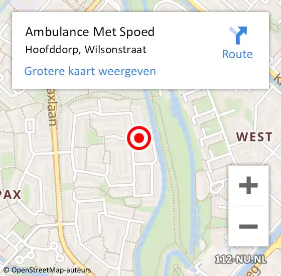 Locatie op kaart van de 112 melding: Ambulance Met Spoed Naar Hoofddorp, Wilsonstraat op 8 januari 2024 00:47