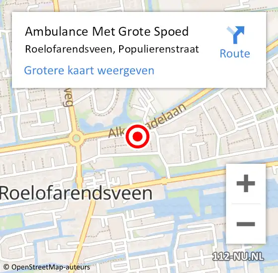 Locatie op kaart van de 112 melding: Ambulance Met Grote Spoed Naar Roelofarendsveen, Populierenstraat op 8 januari 2024 01:01