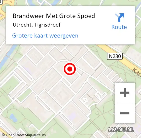 Locatie op kaart van de 112 melding: Brandweer Met Grote Spoed Naar Utrecht, Tigrisdreef op 8 januari 2024 01:14