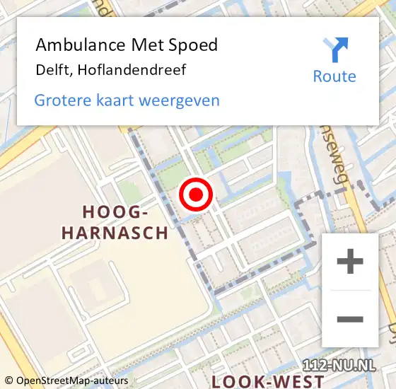 Locatie op kaart van de 112 melding: Ambulance Met Spoed Naar Delft, Hoflandendreef op 8 januari 2024 02:32