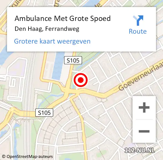 Locatie op kaart van de 112 melding: Ambulance Met Grote Spoed Naar Den Haag, Ferrandweg op 8 januari 2024 02:42