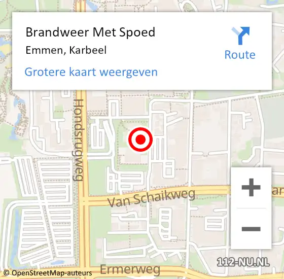 Locatie op kaart van de 112 melding: Brandweer Met Spoed Naar Emmen, Karbeel op 8 januari 2024 04:10