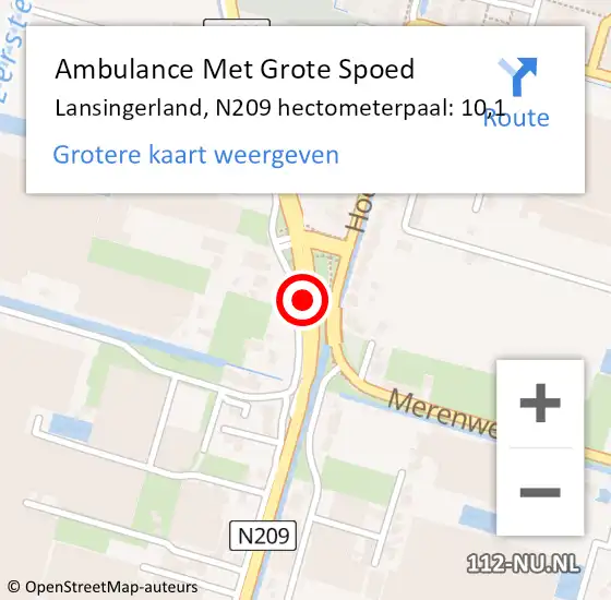 Locatie op kaart van de 112 melding: Ambulance Met Grote Spoed Naar Lansingerland, N209 hectometerpaal: 10,1 op 8 januari 2024 04:48