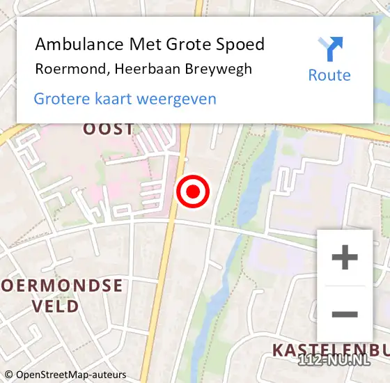 Locatie op kaart van de 112 melding: Ambulance Met Grote Spoed Naar Roermond, Heerbaan Breywegh op 8 januari 2024 04:54