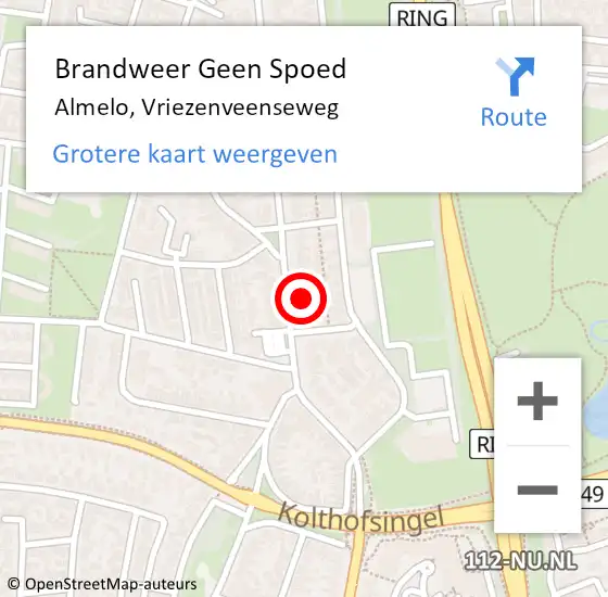Locatie op kaart van de 112 melding: Brandweer Geen Spoed Naar Almelo, Vriezenveenseweg op 8 januari 2024 05:49