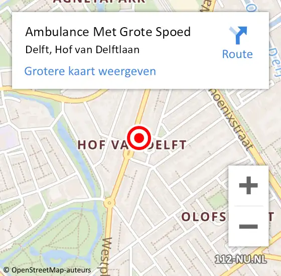 Locatie op kaart van de 112 melding: Ambulance Met Grote Spoed Naar Delft, Hof van Delftlaan op 8 januari 2024 06:41