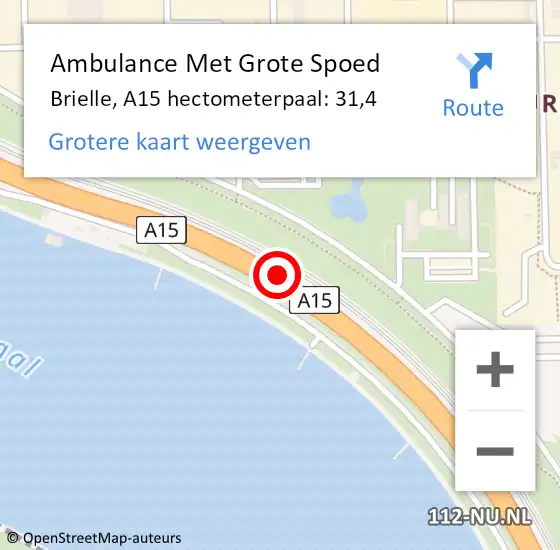 Locatie op kaart van de 112 melding: Ambulance Met Grote Spoed Naar Brielle, A15 hectometerpaal: 31,4 op 8 januari 2024 07:27
