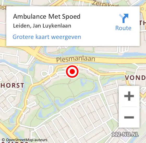 Locatie op kaart van de 112 melding: Ambulance Met Spoed Naar Leiden, Jan Luykenlaan op 8 januari 2024 07:32