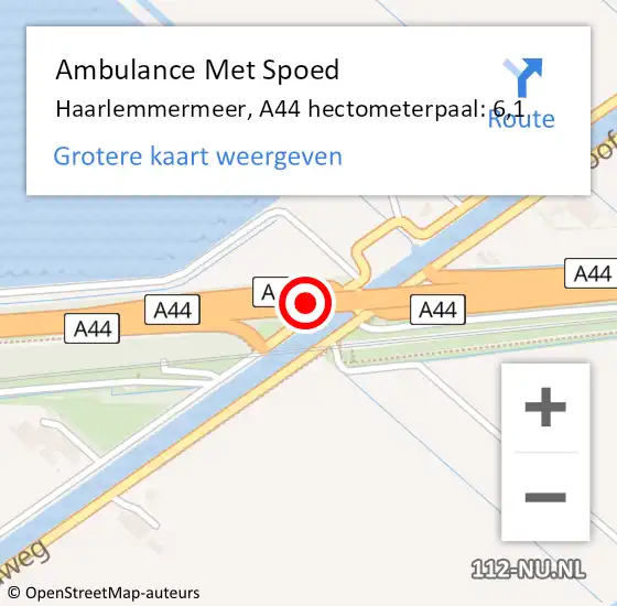 Locatie op kaart van de 112 melding: Ambulance Met Spoed Naar Haarlemmermeer, A44 hectometerpaal: 6,1 op 8 januari 2024 07:39