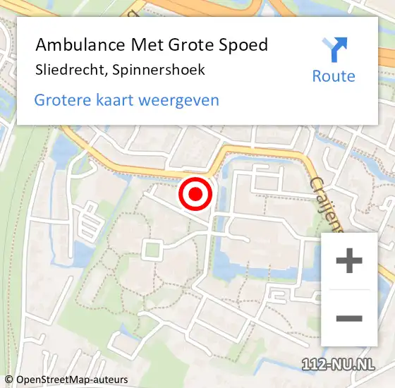 Locatie op kaart van de 112 melding: Ambulance Met Grote Spoed Naar Sliedrecht, Spinnershoek op 8 januari 2024 07:46