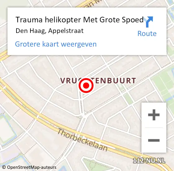 Locatie op kaart van de 112 melding: Trauma helikopter Met Grote Spoed Naar Den Haag, Appelstraat op 8 januari 2024 07:53