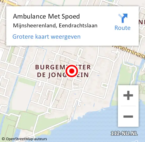 Locatie op kaart van de 112 melding: Ambulance Met Spoed Naar Mijnsheerenland, Eendrachtslaan op 8 januari 2024 08:06