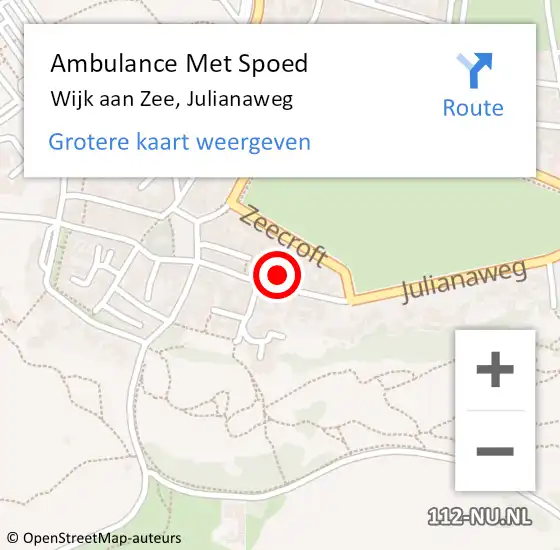 Locatie op kaart van de 112 melding: Ambulance Met Spoed Naar Wijk aan Zee, Julianaweg op 8 januari 2024 08:07