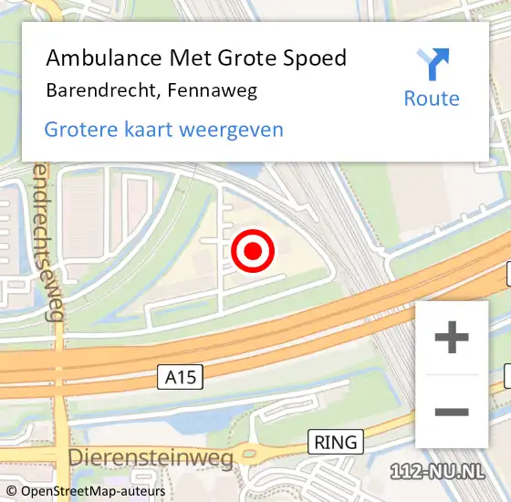 Locatie op kaart van de 112 melding: Ambulance Met Grote Spoed Naar Barendrecht, Fennaweg op 8 januari 2024 08:39