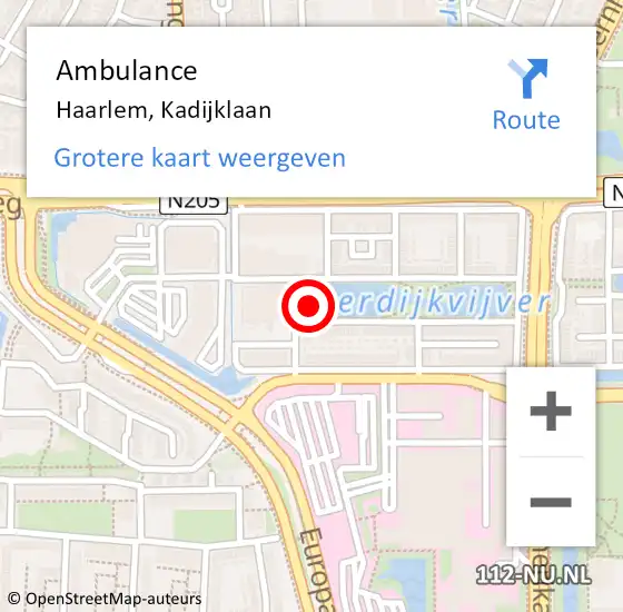 Locatie op kaart van de 112 melding: Ambulance Haarlem, Kadijklaan op 8 januari 2024 08:45