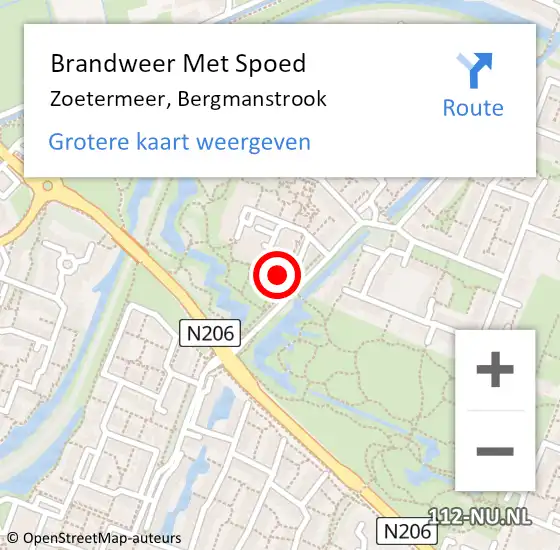 Locatie op kaart van de 112 melding: Brandweer Met Spoed Naar Zoetermeer, Bergmanstrook op 8 januari 2024 08:56