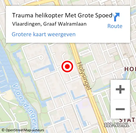 Locatie op kaart van de 112 melding: Trauma helikopter Met Grote Spoed Naar Vlaardingen, Graaf Walramlaan op 8 januari 2024 09:00