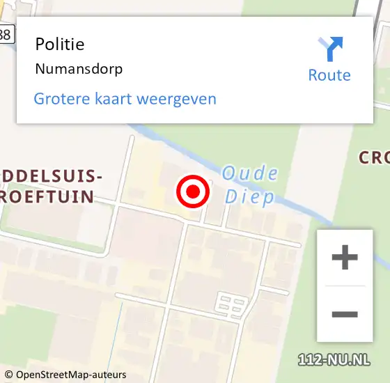 Locatie op kaart van de 112 melding: Politie Numansdorp op 8 januari 2024 09:06