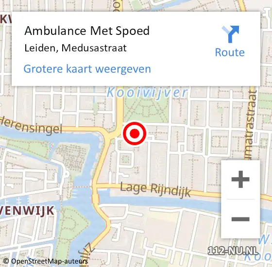 Locatie op kaart van de 112 melding: Ambulance Met Spoed Naar Leiden, Medusastraat op 8 januari 2024 09:57