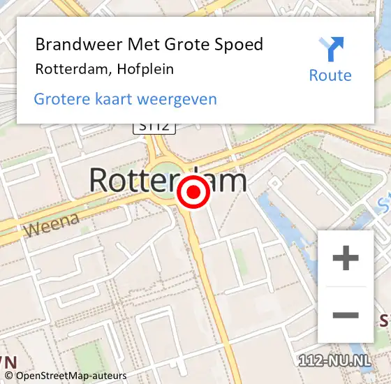 Locatie op kaart van de 112 melding: Brandweer Met Grote Spoed Naar Rotterdam, Hofplein op 8 januari 2024 10:04