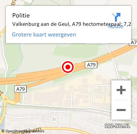 Locatie op kaart van de 112 melding: Politie Valkenburg aan de Geul, A79 hectometerpaal: 7,2 op 8 januari 2024 10:28