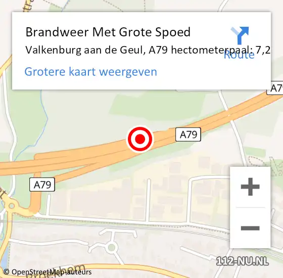 Locatie op kaart van de 112 melding: Brandweer Met Grote Spoed Naar Valkenburg aan de Geul, A79 hectometerpaal: 7,2 op 8 januari 2024 10:28