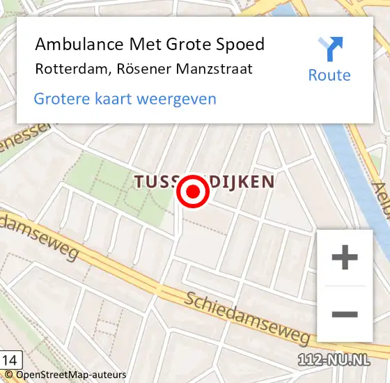 Locatie op kaart van de 112 melding: Ambulance Met Grote Spoed Naar Rotterdam, Rösener Manzstraat op 8 januari 2024 10:29