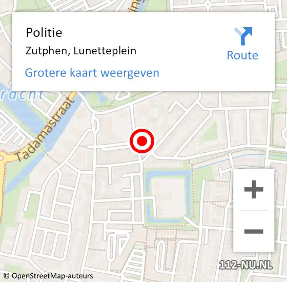 Locatie op kaart van de 112 melding: Politie Zutphen, Lunetteplein op 8 januari 2024 10:52
