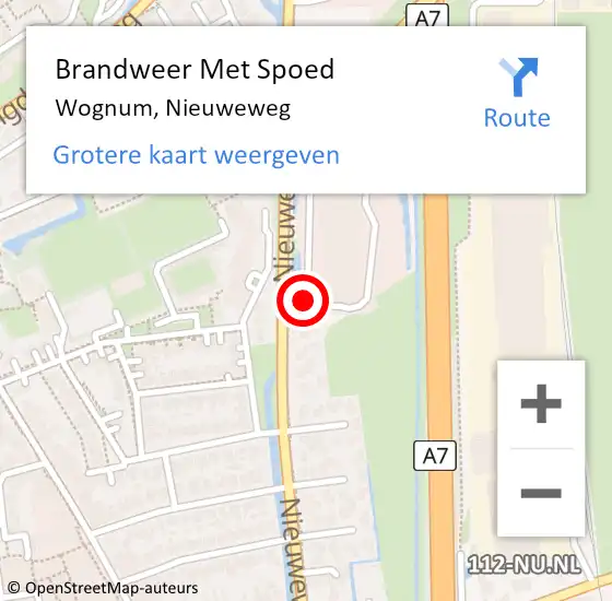 Locatie op kaart van de 112 melding: Brandweer Met Spoed Naar Wognum, Nieuweweg op 8 januari 2024 11:11