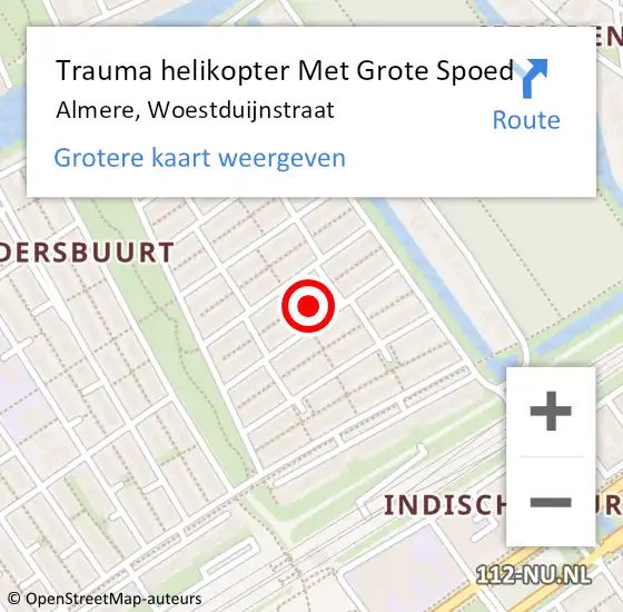 Locatie op kaart van de 112 melding: Trauma helikopter Met Grote Spoed Naar Almere, Woestduijnstraat op 8 januari 2024 11:25