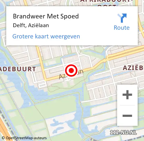 Locatie op kaart van de 112 melding: Brandweer Met Spoed Naar Delft, Aziëlaan op 8 januari 2024 12:11