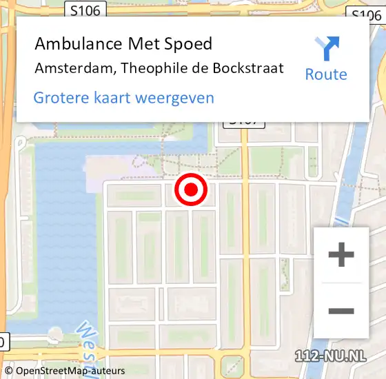 Locatie op kaart van de 112 melding: Ambulance Met Spoed Naar Amsterdam, Theophile de Bockstraat op 8 januari 2024 12:36