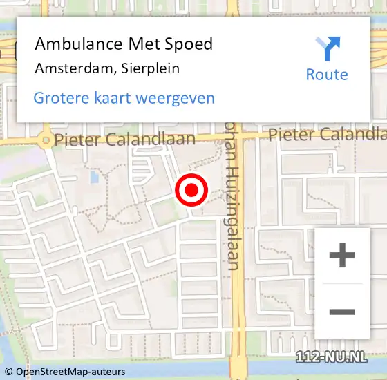 Locatie op kaart van de 112 melding: Ambulance Met Spoed Naar Amsterdam, Sierplein op 8 januari 2024 12:44