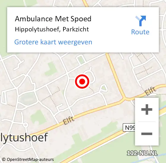 Locatie op kaart van de 112 melding: Ambulance Met Spoed Naar Hippolytushoef, Parkzicht op 8 januari 2024 12:57