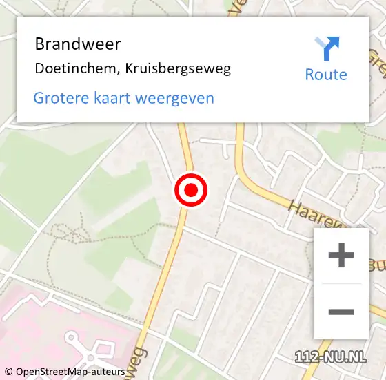 Locatie op kaart van de 112 melding: Brandweer Doetinchem, Kruisbergseweg op 8 januari 2024 13:27