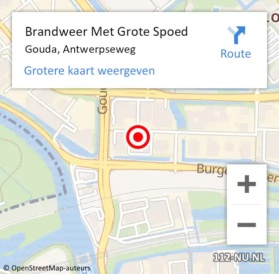 Locatie op kaart van de 112 melding: Brandweer Met Grote Spoed Naar Gouda, Antwerpseweg op 8 januari 2024 13:54