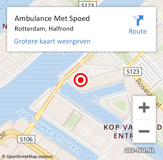Locatie op kaart van de 112 melding: Ambulance Met Spoed Naar Rotterdam, Halfrond op 8 januari 2024 14:17