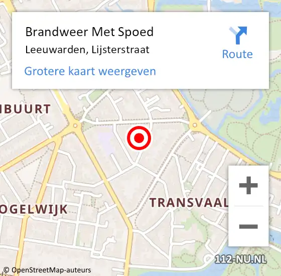 Locatie op kaart van de 112 melding: Brandweer Met Spoed Naar Leeuwarden, Lijsterstraat op 8 januari 2024 14:38