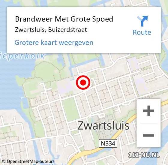 Locatie op kaart van de 112 melding: Brandweer Met Grote Spoed Naar Zwartsluis, Buizerdstraat op 8 januari 2024 14:44