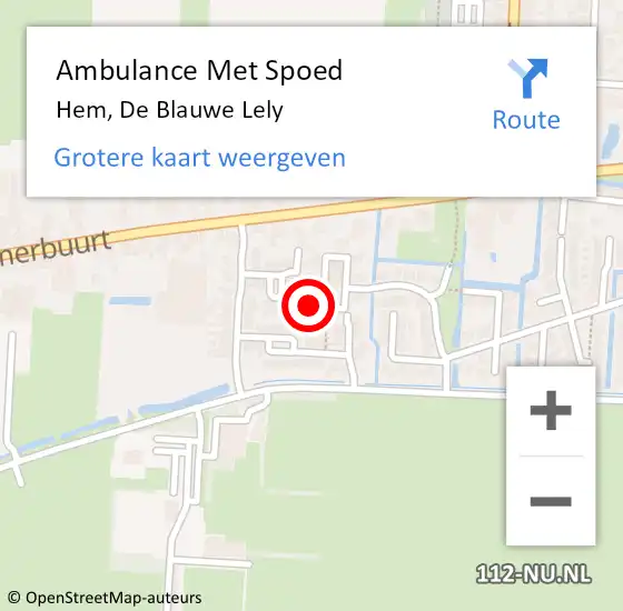 Locatie op kaart van de 112 melding: Ambulance Met Spoed Naar Hem, De Blauwe Lely op 8 januari 2024 14:54