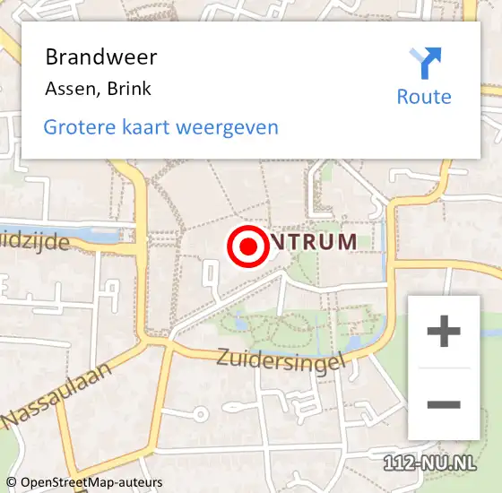 Locatie op kaart van de 112 melding: Brandweer Assen, Brink op 8 januari 2024 15:07