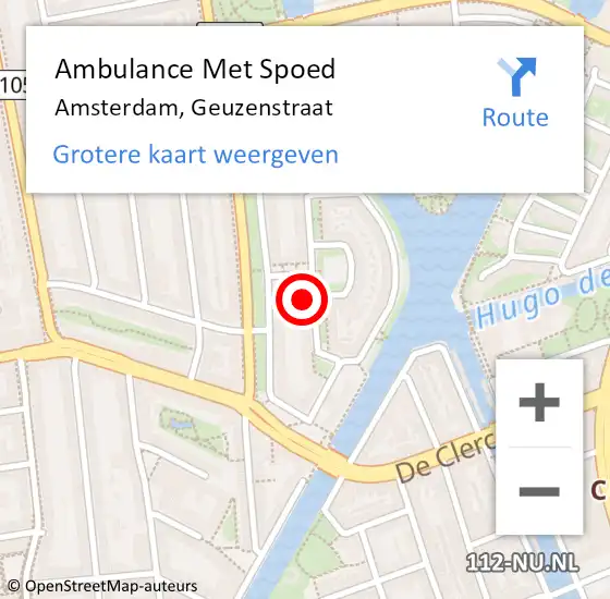 Locatie op kaart van de 112 melding: Ambulance Met Spoed Naar Amsterdam, Geuzenstraat op 8 januari 2024 15:33