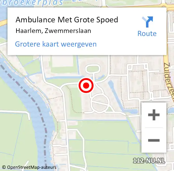 Locatie op kaart van de 112 melding: Ambulance Met Grote Spoed Naar Haarlem, Zwemmerslaan op 8 januari 2024 15:56