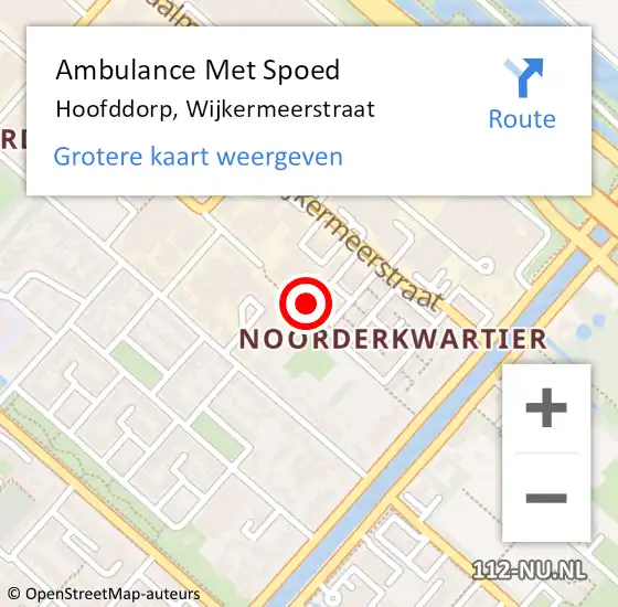 Locatie op kaart van de 112 melding: Ambulance Met Spoed Naar Hoofddorp, Wijkermeerstraat op 8 januari 2024 16:01