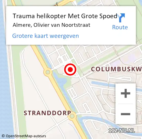 Locatie op kaart van de 112 melding: Trauma helikopter Met Grote Spoed Naar Almere, Olivier van Noortstraat op 8 januari 2024 16:03